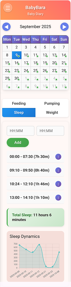 BabyBara - Main dashboard with sleep