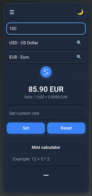 Just Currency Converter - English Interface